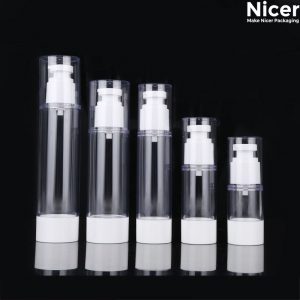 15ml 30ml 50ml 80ml 100ml High quality transparent airless bottle with white flat lotion pump