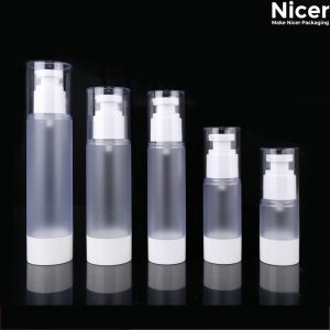 15ml 30ml 50ml 80ml 100ml High quality frosted airless bottle with white flat lotion pump
