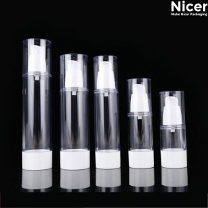 15ml 30ml 50ml 80ml 100ml High quality transparent airless bottle with white cone lotion pump
