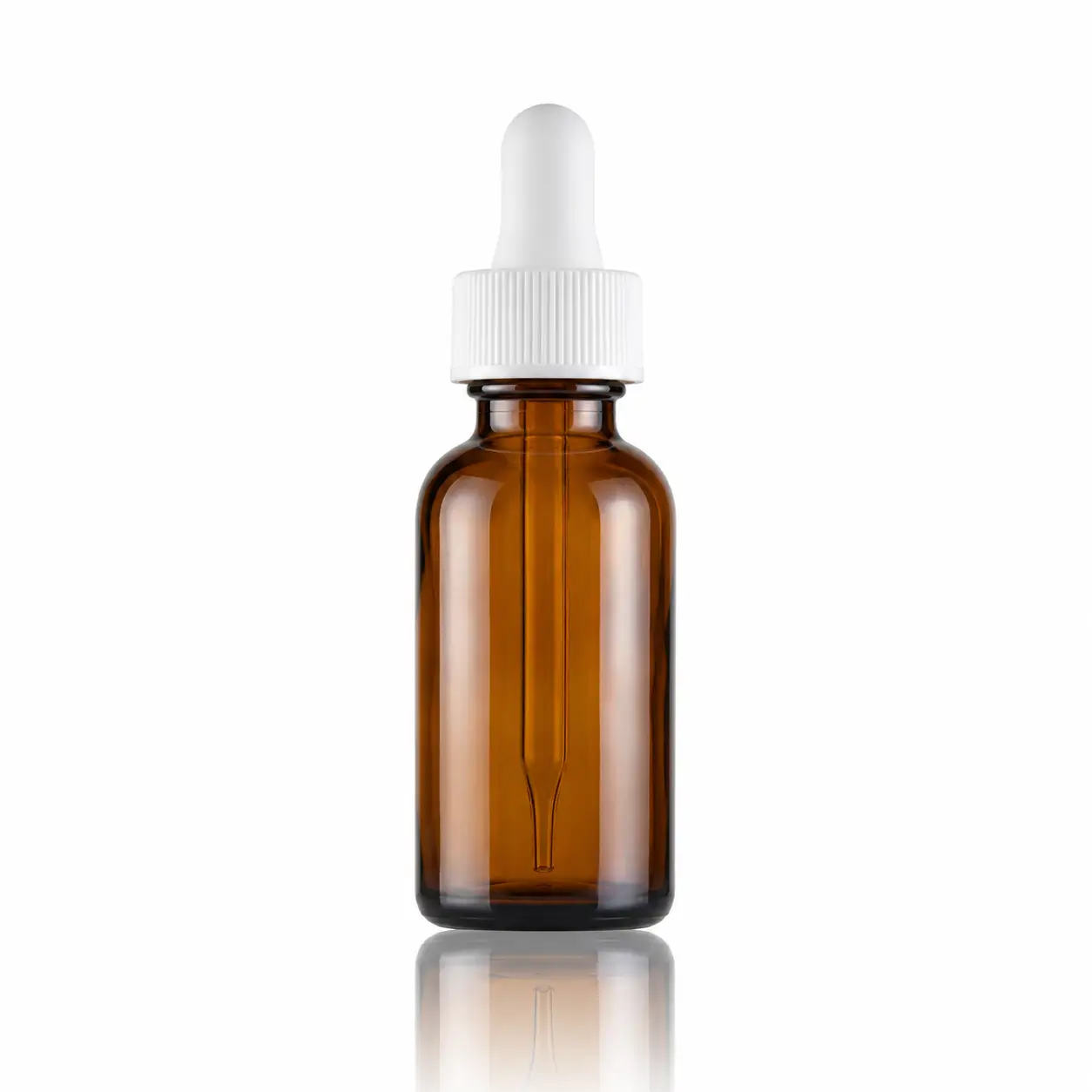 Amber 30ml Boston round bottle with white dropper