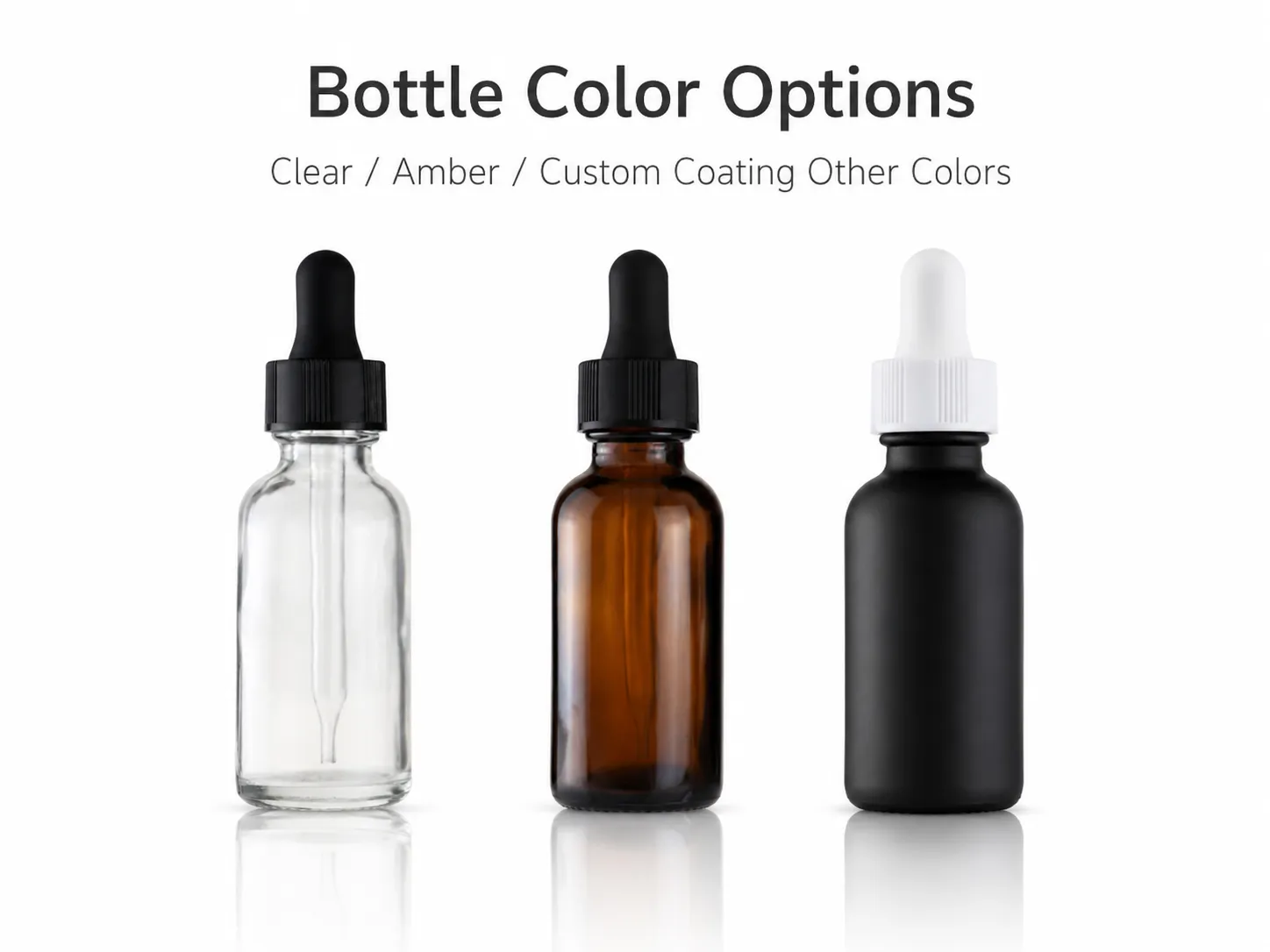 Clear amber and custom-coated 30ml Boston round glass bottle options