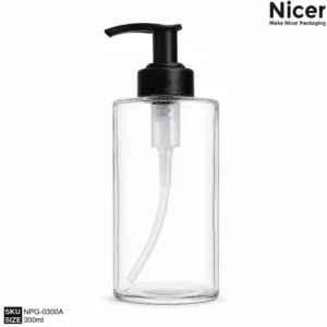 NPG-0300A 300ml clear glass bottle with on/off lotion pump`